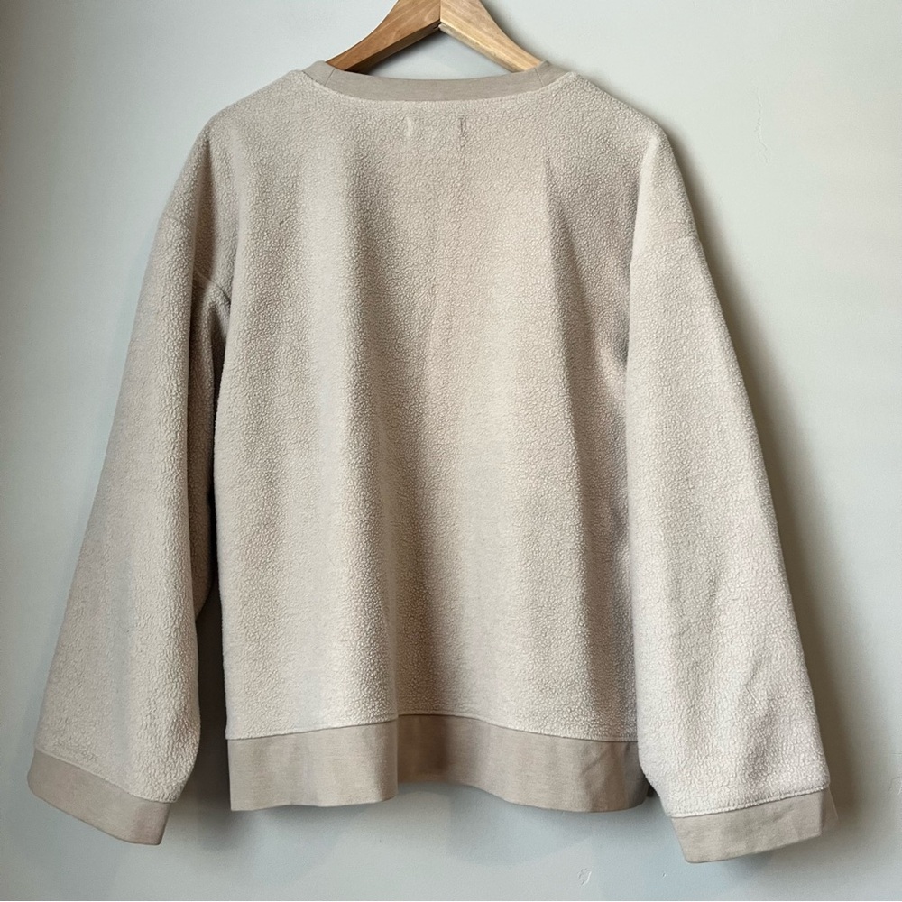 Madewell Beige Button-Accent Sweater Teddy Bear Style fluffy lightweight large - Picture 2 of 6